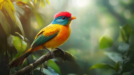 Obraz premium Beautiful exotic colorful bird in the forest with blur background