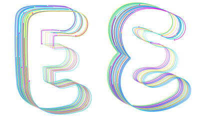 Dynamic letter E, 3D render, vibrant colors. Perfect for modern designs, adding a unique touch to your projects