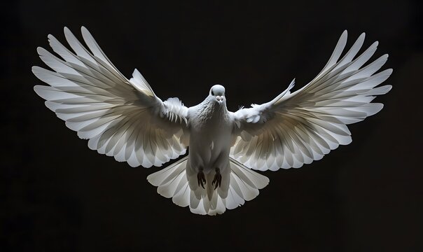 dove flying on black background.