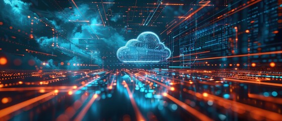 Fototapeta premium Futuristic Hologram Showing Cloud Storage and Data Transfer Concept