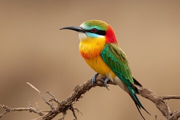 Obraz premium Colorful bird perched on a branch with a blurred background.