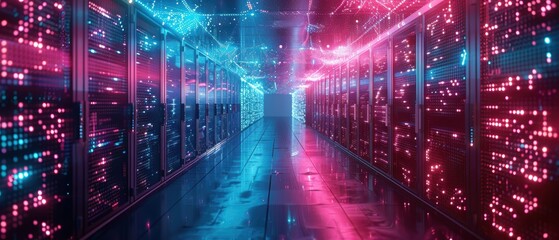 Futuristic Hologram of Cloud Data Centers and Network Connections