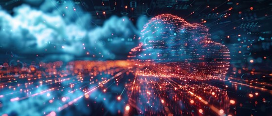 Fototapeta premium Futuristic Hologram Display of Real-Time Data Transfer in Cloud Network