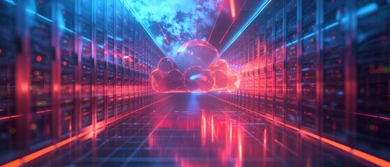 Fototapeta premium Futuristic Hologram of Cloud Storage with Data Pathways for Digital Technology Concept