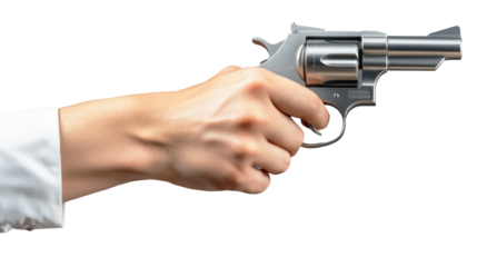 Hand Holding Gun isolated on white background png file.