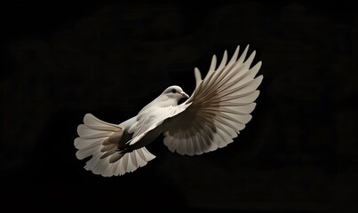 Fototapeta premium dove flying on black background. 
