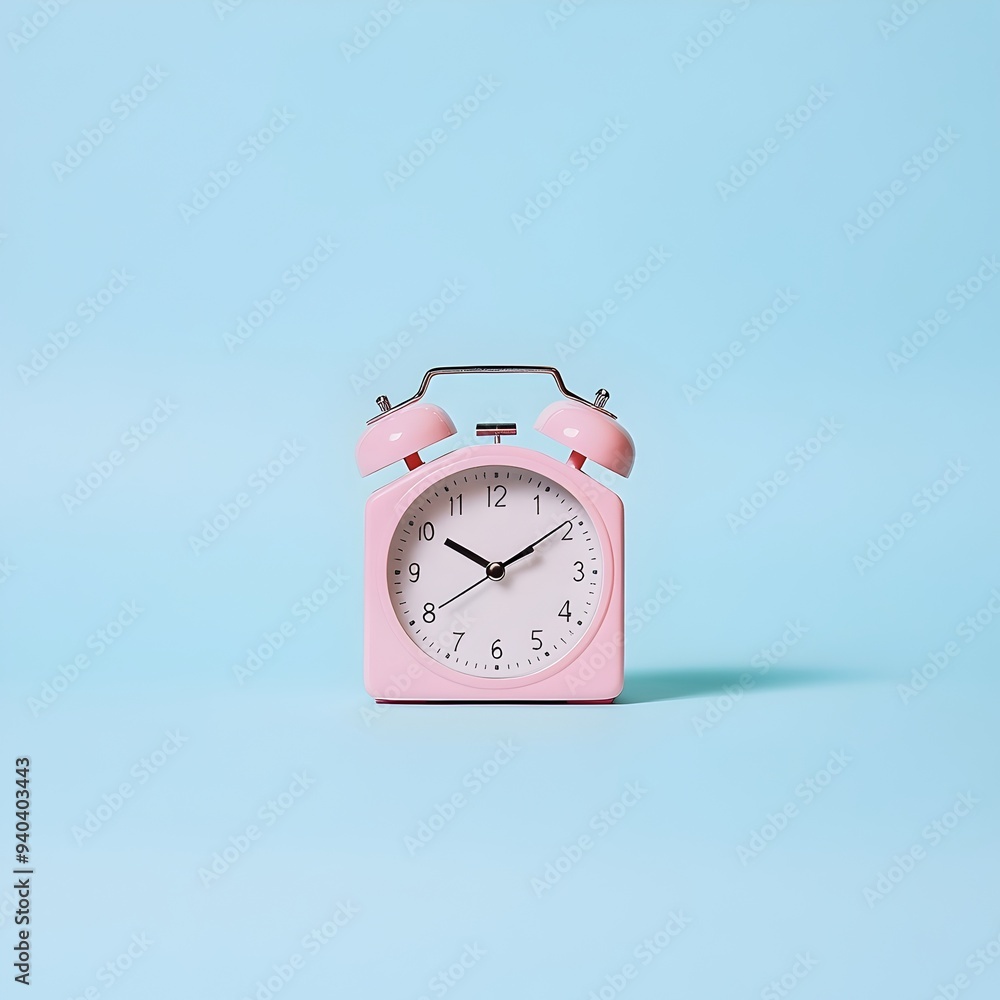 Poster elegant pink analog desk clock placed centrally on a plain minimalist surface the contemporary timep