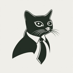 Obraz premium Black cat wearing a tie and collar, minimalist silhouette.