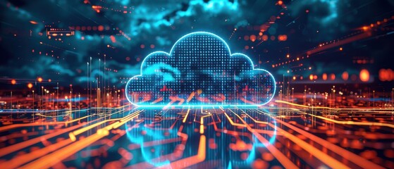 Futuristic  Hologram of Cloud Services with Dynamic Data Visualization