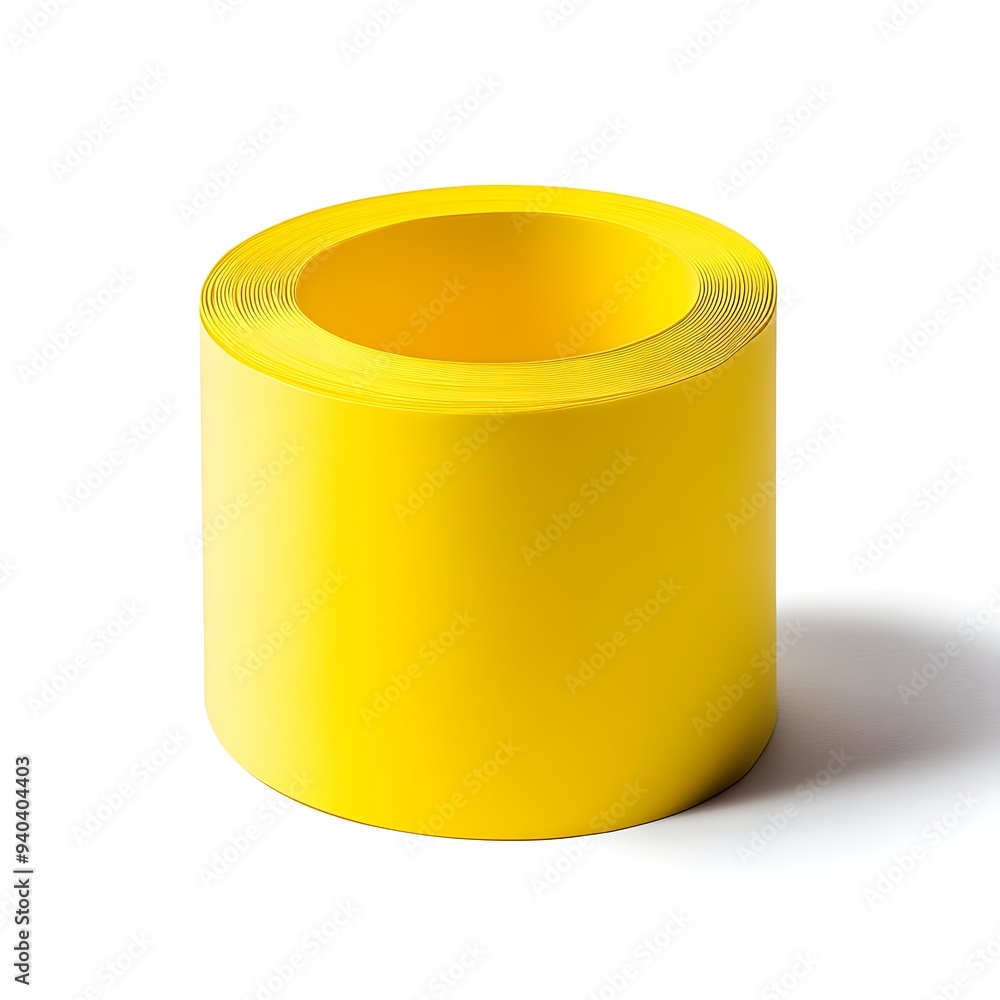 Poster closeup of a yellow sticky note roll placed at the center isolated on a plain white background minim