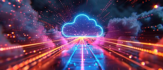 Obraz premium Futuristic Hologram Displaying Cloud Computing Technology with Dynamic Data