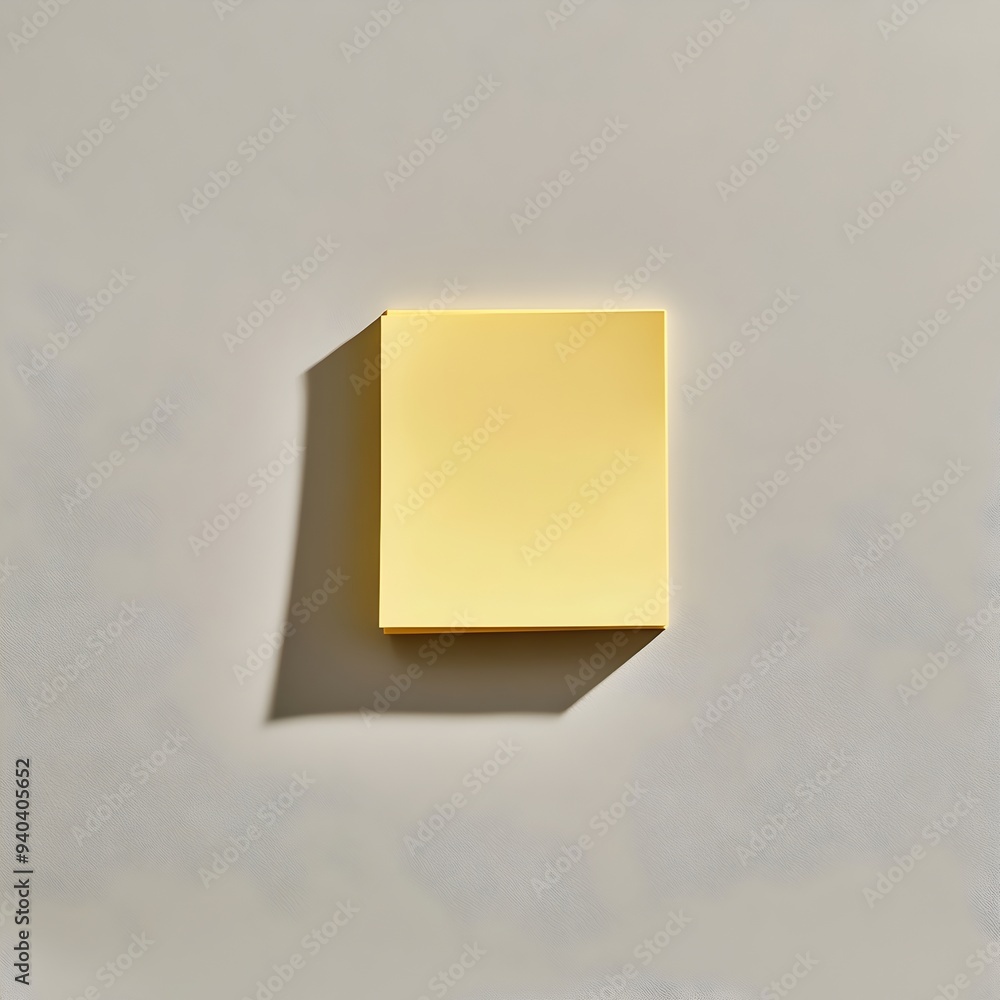 Poster a simple minimalist image of a yellow sticky note pad placed at the center of a plain isolated surfa