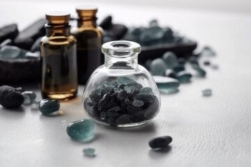 A Spa Stone Beauty Treatment with Essential Oils and sea salts. generative ai.
