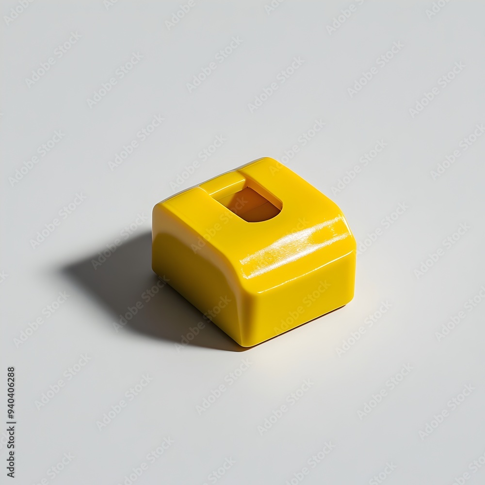 Poster minimalist yellow tape dispenser centered on a plain simple surface isolated office supply item with