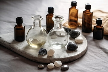 A Spa Stone Beauty Treatment with Essential Oils and sea salts. generative ai.