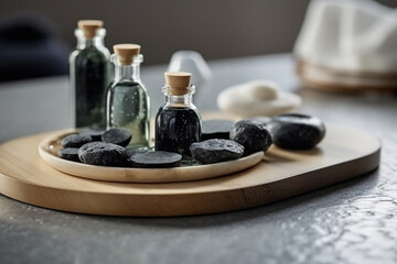 A Spa Stone Beauty Treatment with Essential Oils and sea salts. generative ai.