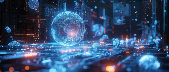 Fototapeta premium Futuristic Hologram Displaying Real-Time Data in Cloud Services