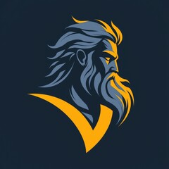 Fototapeta premium Fierce Viking warrior profile with horned helmet and flowing hair. Concept of strength, power, courage and Norse mythology