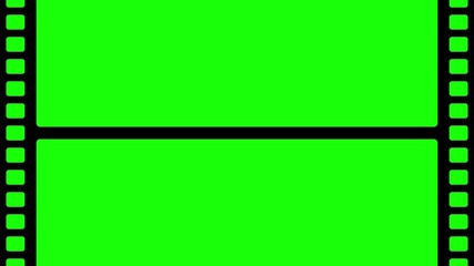 Seamless animation of sprocket holes on an analog camera moving upwards. There is a separator between the two images. Animation of a film strip running from bottom to top.