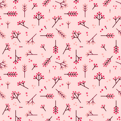 Simple berry or flower seamless pattern vector. Red berries on pink background. simply geometric design for fabric, textile, baby dress, kid cloth, print, cover, wrapping, paper, card, decor.