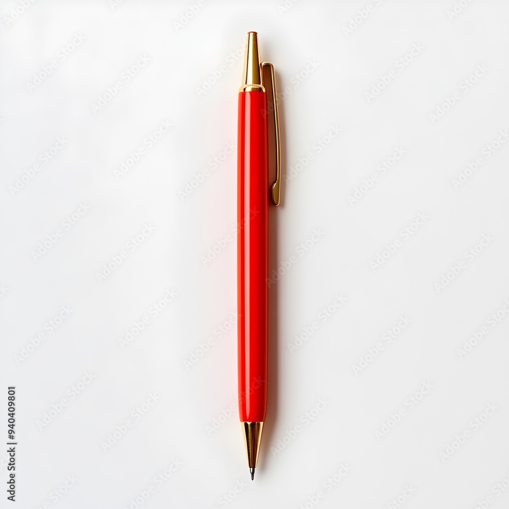 Poster minimalist red pen holder placed at the center of a light background highlighting the elegant design