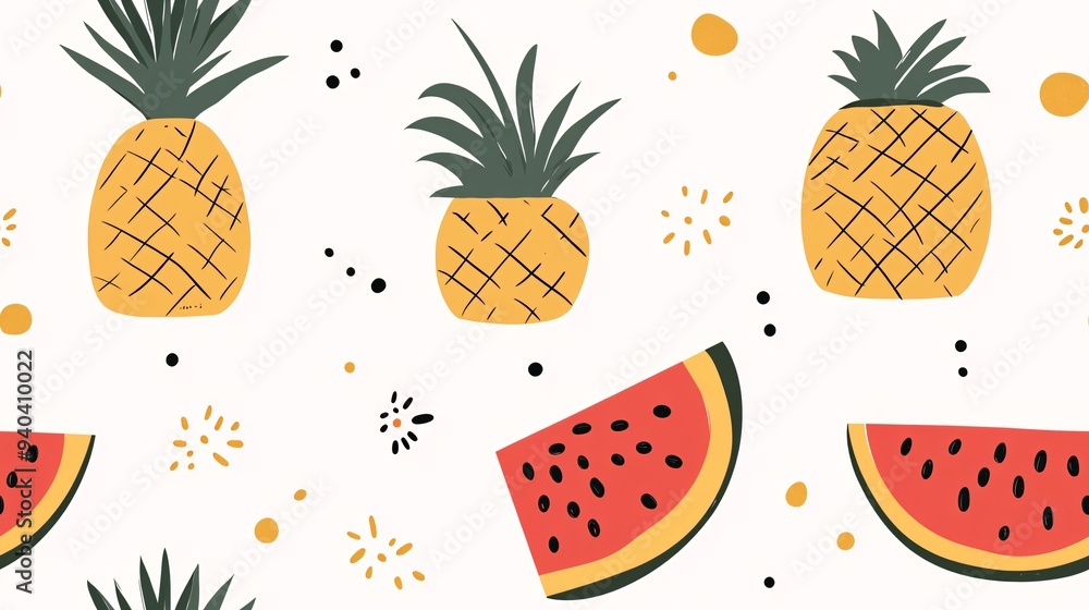 Poster tropical delight seamless pattern: a vibrant and playful seamless pattern featuring juicy pineapples