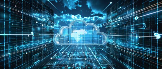 Obraz premium Futuristic Hologram of Dynamic Data in Cloud Services