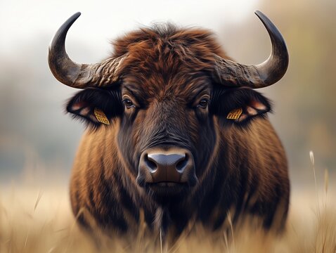 Detailed Close Up of a Water Buffalo, Bubalus bubalis, in the Wild