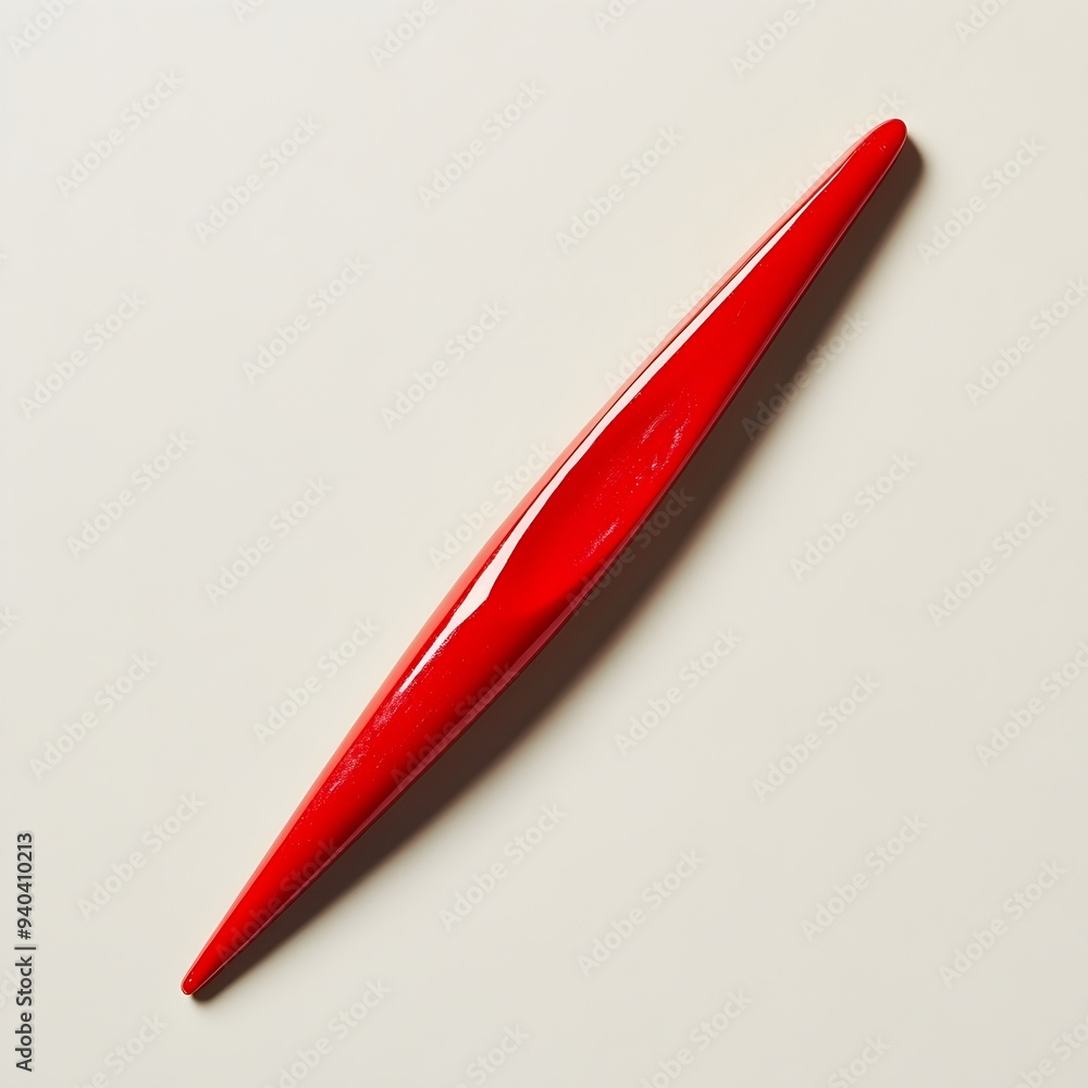 Poster a close up photograph of a sharp red letter opener lying flat at the center of a light minimalistic 