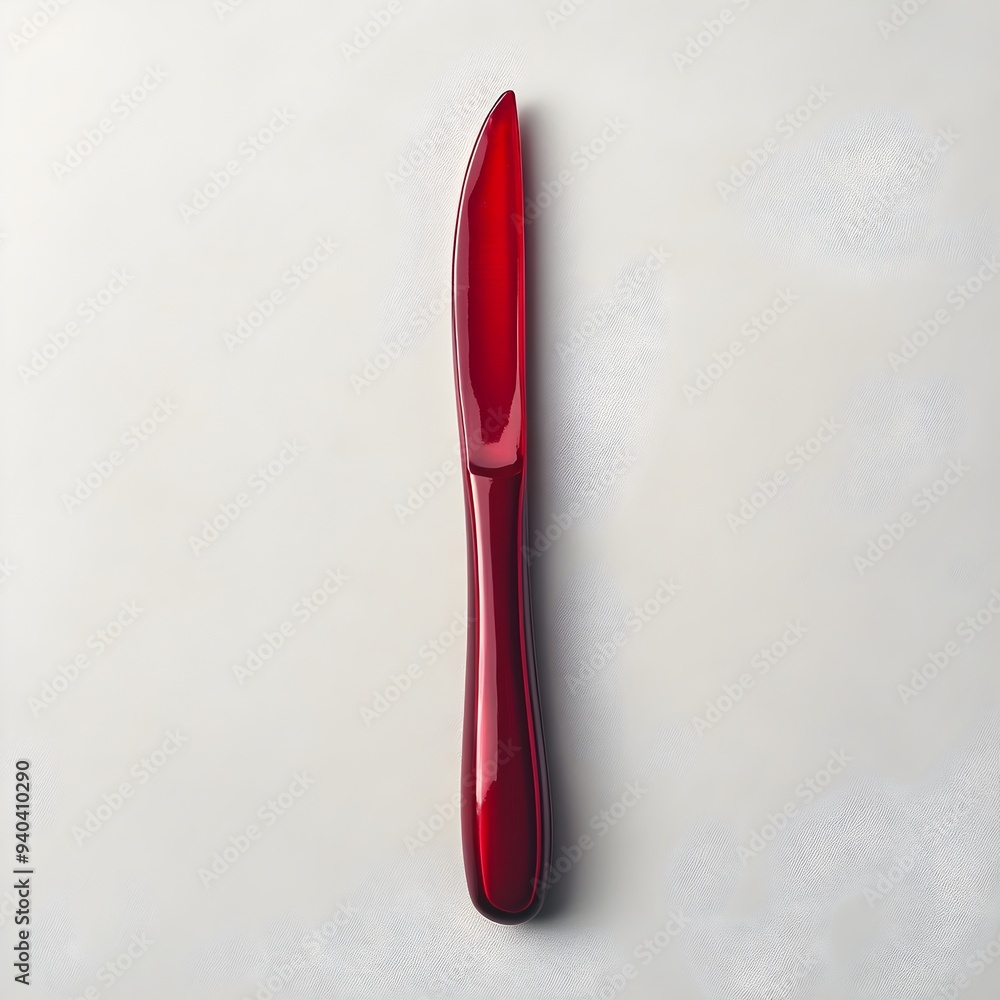 Poster elegant red letter opener lying flat on a clean light colored surface in a minimalist isolated studi