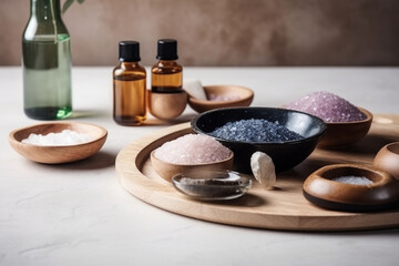 A Spa Stone Beauty Treatment with Essential Oils and sea salts. generative ai.