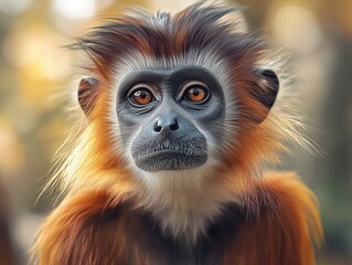 Fototapeta premium Red Colobus, Piliocolobus, Endangered Monkey Close Up Portrait in Wildlife