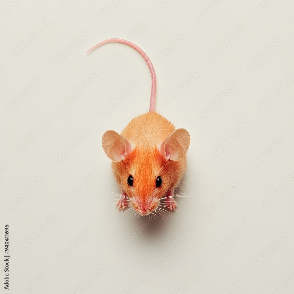 Poster minimalistic and captivating image of a red mouse lying flat at the center isolated on a bright and 