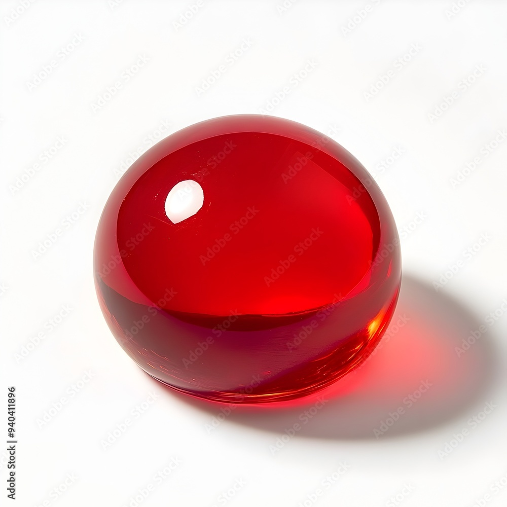 Aufkleber a striking red paperweight placed prominently at the center of a clean white surface creating a mini