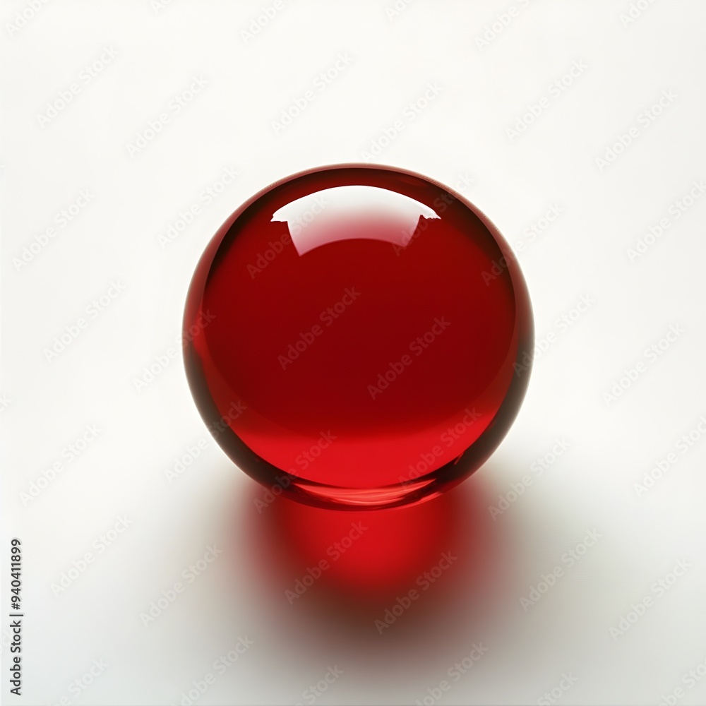 Poster striking red paperweight centered and isolated on a pristine white surface creating a minimalist ele