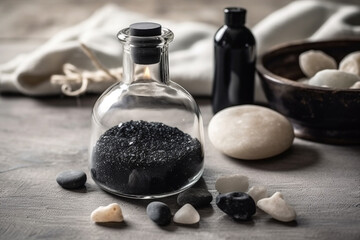 A Spa Stone Beauty Treatment with Essential Oils and sea salts. generative ai.