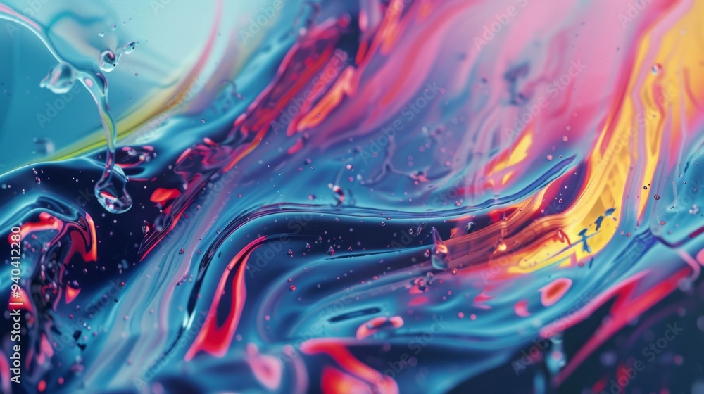 Canvas Prints vibrant liquid abstract background with flowing swirls of colorful paint, dynamic fluid art with mar