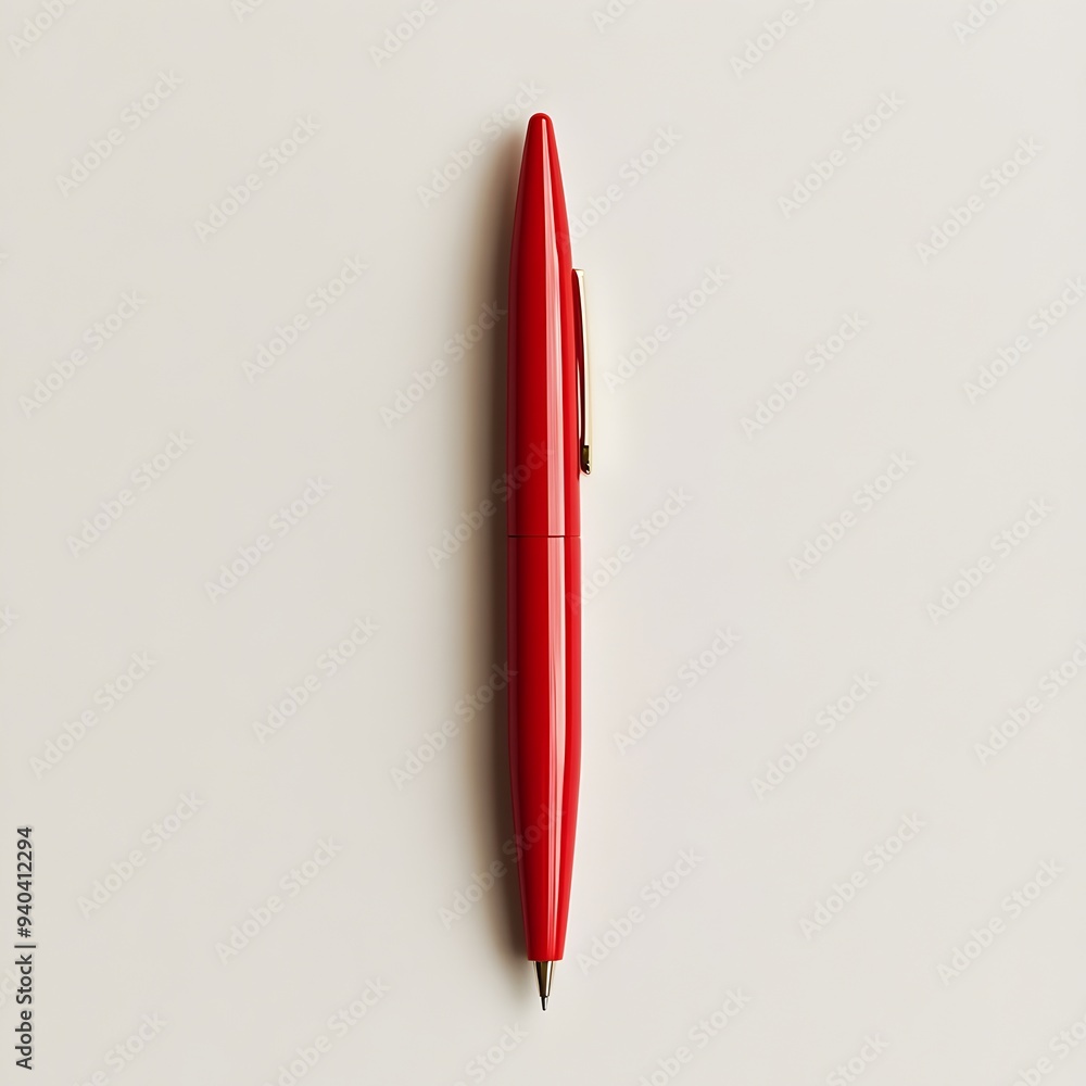 Aufkleber a red pen holder resting flat on a light colored surface in a minimalist office or workspace setup t