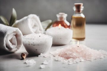 A Spa Stone Beauty Treatment with Essential Oils and sea salts. generative ai.