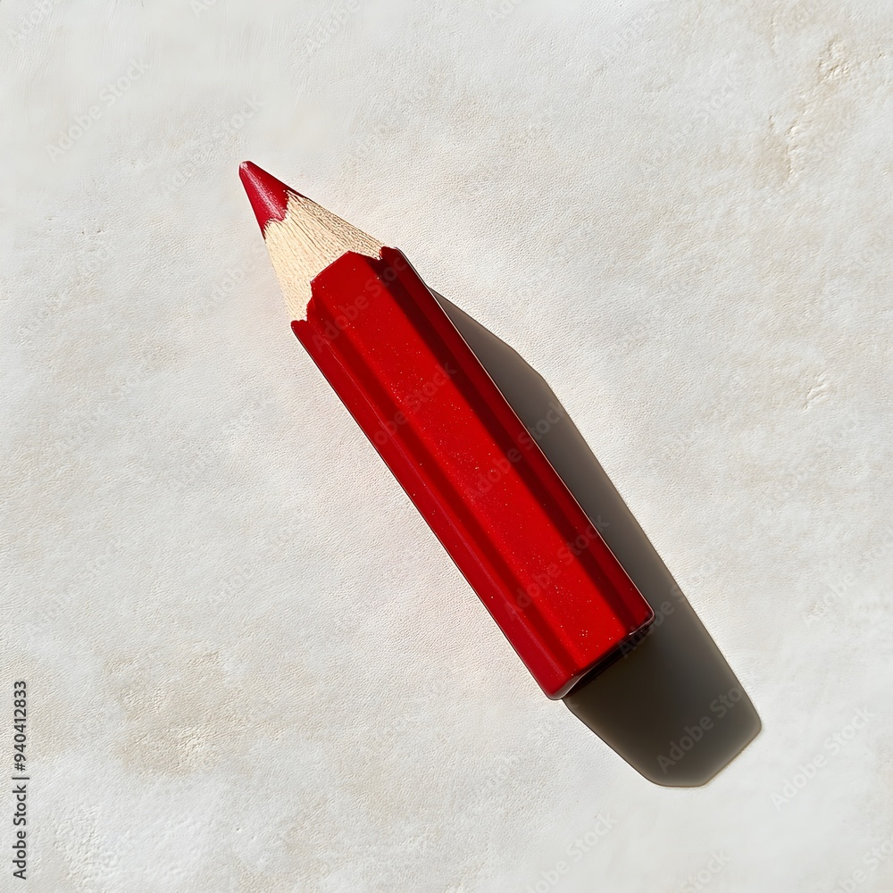 Aufkleber a red pencil sharpener lying flat at the center of a light surface the sharpener is a simple industr