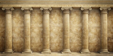 Obraz premium Ancient Greek and Roman themed texture wallpaper with pillars and empty space, golden, yellow, ancient, Greece