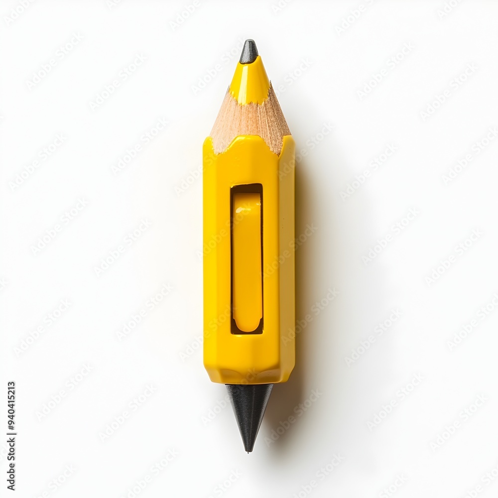 Poster vibrant yellow pencil sharpener centered on a pristine white background showcasing its simplistic de