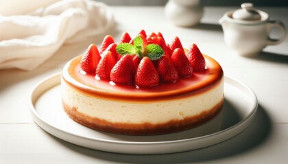 strawberries cheesecake  on the white table