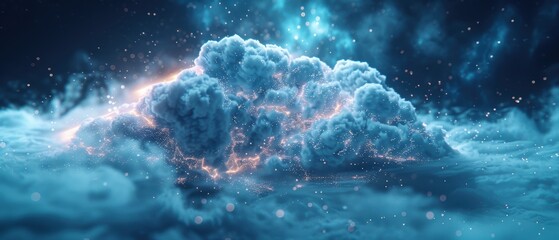 Futuristic  Holographic Cloud Network Visualization