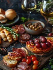 Spanish tapas on dark background