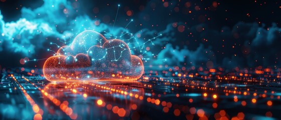 Futuristic Hologram of Digital Cloud Network in Technological Concept