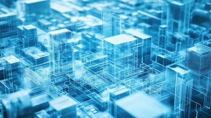 Modern architecture development with holographic plans