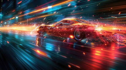 Abstract car crash with motion blur and light effects