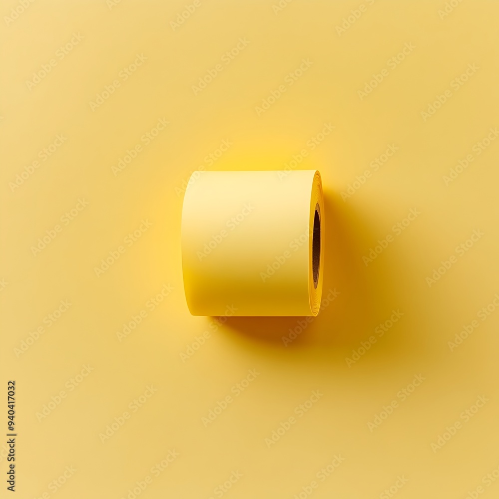 Poster photograph of a yellow sticky note roll placed at the center of a plain minimalist background the si
