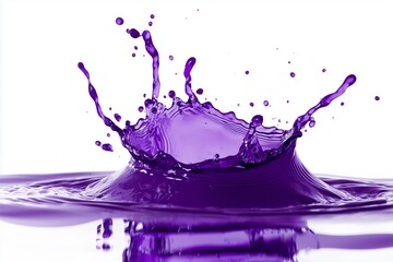 Dynamic splash of vibrant purple liquid captured in motion against a white background, creating a striking visual impact.